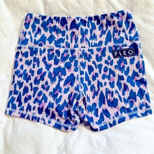 Fleo purple and blue leopard print Power High Rise shorts M
